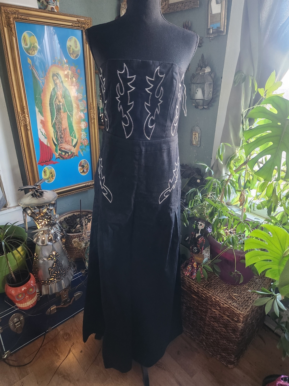 Strapless Black Embroidered Western Jumpsuit